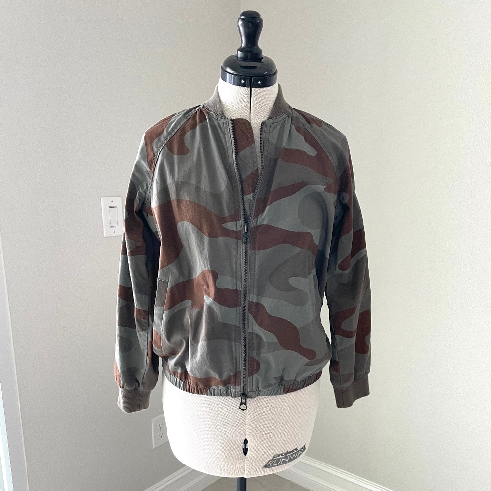 MADEWELL Olive/Brown/Army Green Camo Bomber Jacket 2-way Zipper Cotton Sz S